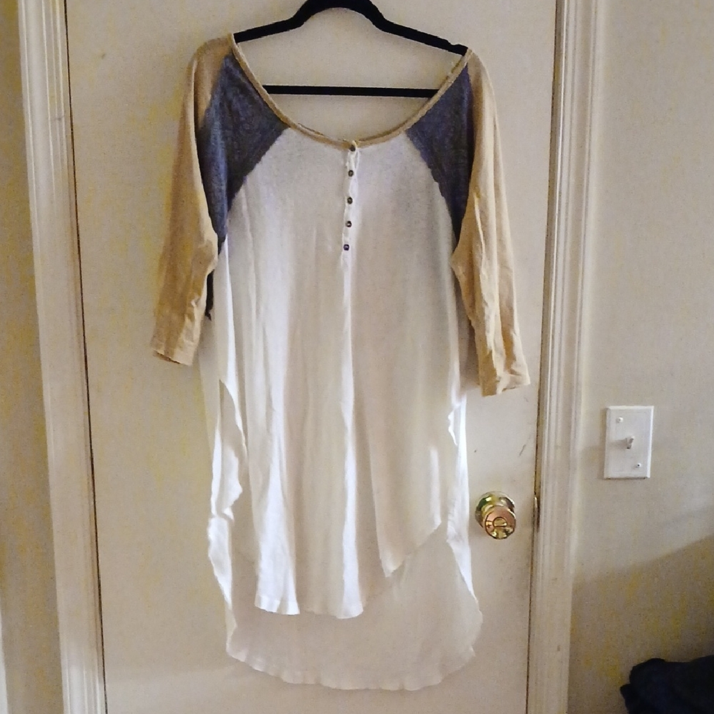 Women’s White Baseball-Style Swim Cover-Up with Beige Sleeves